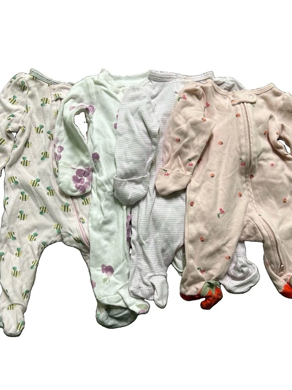 Baby Girl Footie Pajamas Fold Over Mittens 2 Way Zipper Size Newborn